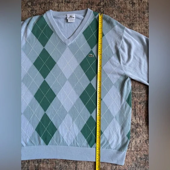 Lacoste Argyle Sweater in Light Blue and Green - Picture 6 of 10
